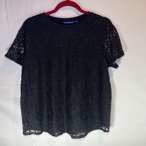 Apt 9‎ Womens Size Medium M Black Casual Short Sleeve Top With Lace Overlay